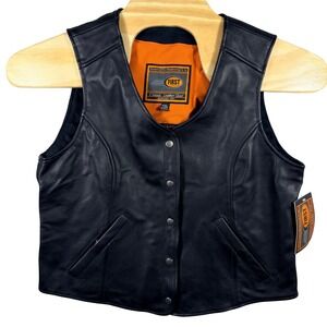 NWT First Classics Womens Black Leather Vest Motorcycle Biker Gear Size XXL